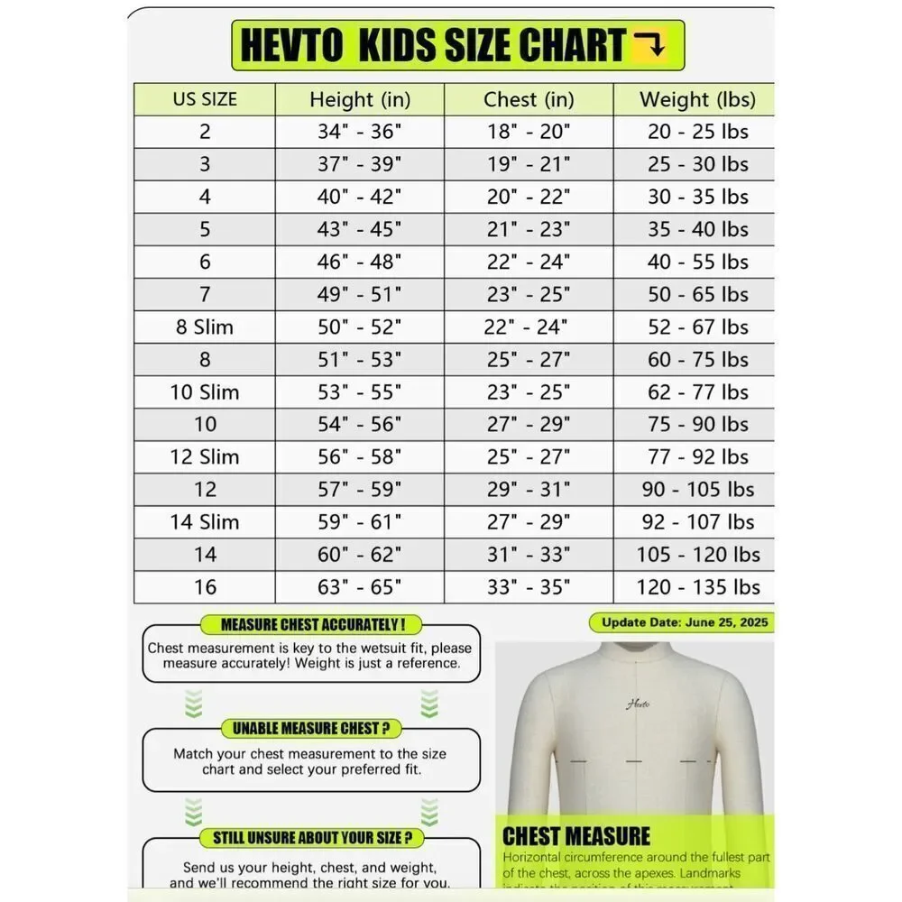 NWT! Hevto Youth 3/2MM Back Zip Full Body Wetsuit Black/Blue Size 8